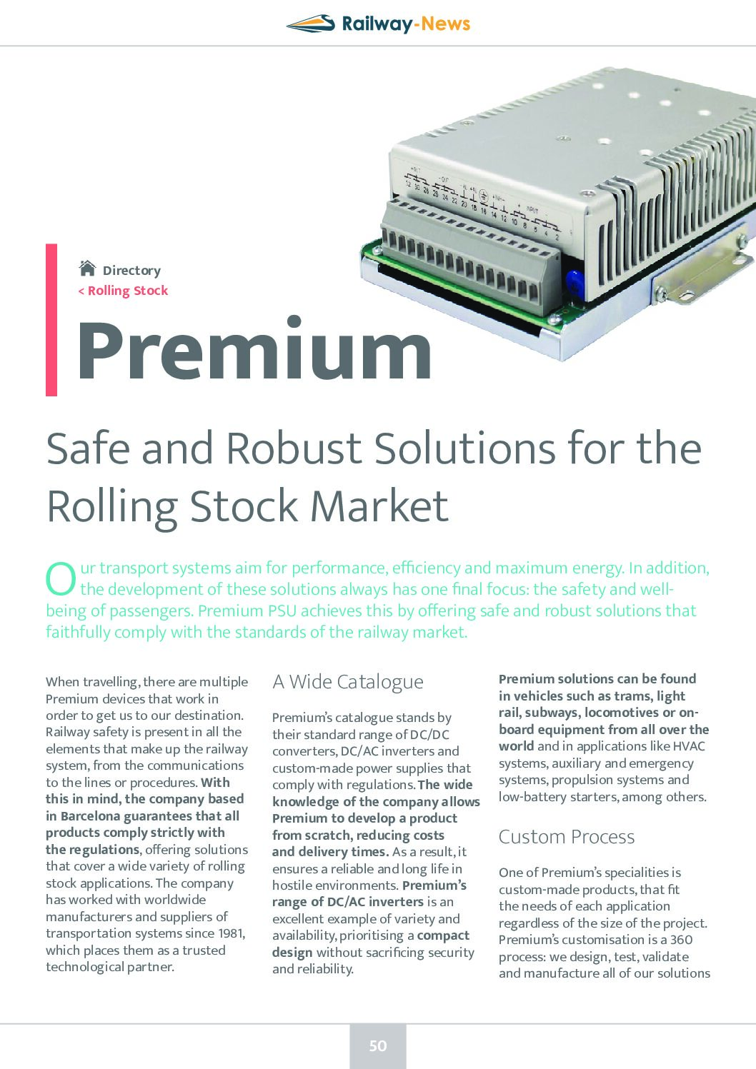 Premium -为铁路车辆市场提供安全可靠的解决方案